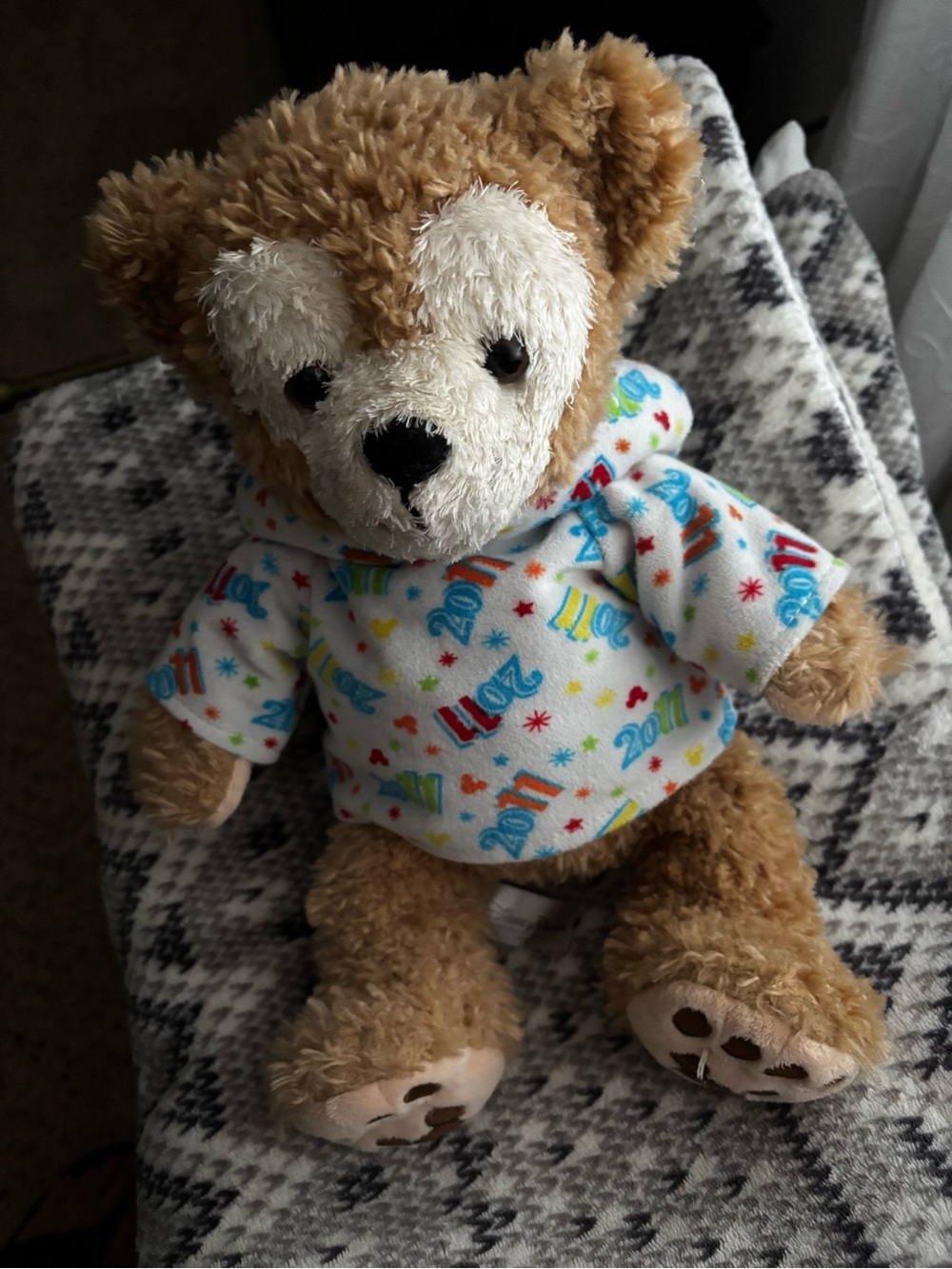 Disney Duffy Brown Bear Plush in White Multicolor Printed Hoodie